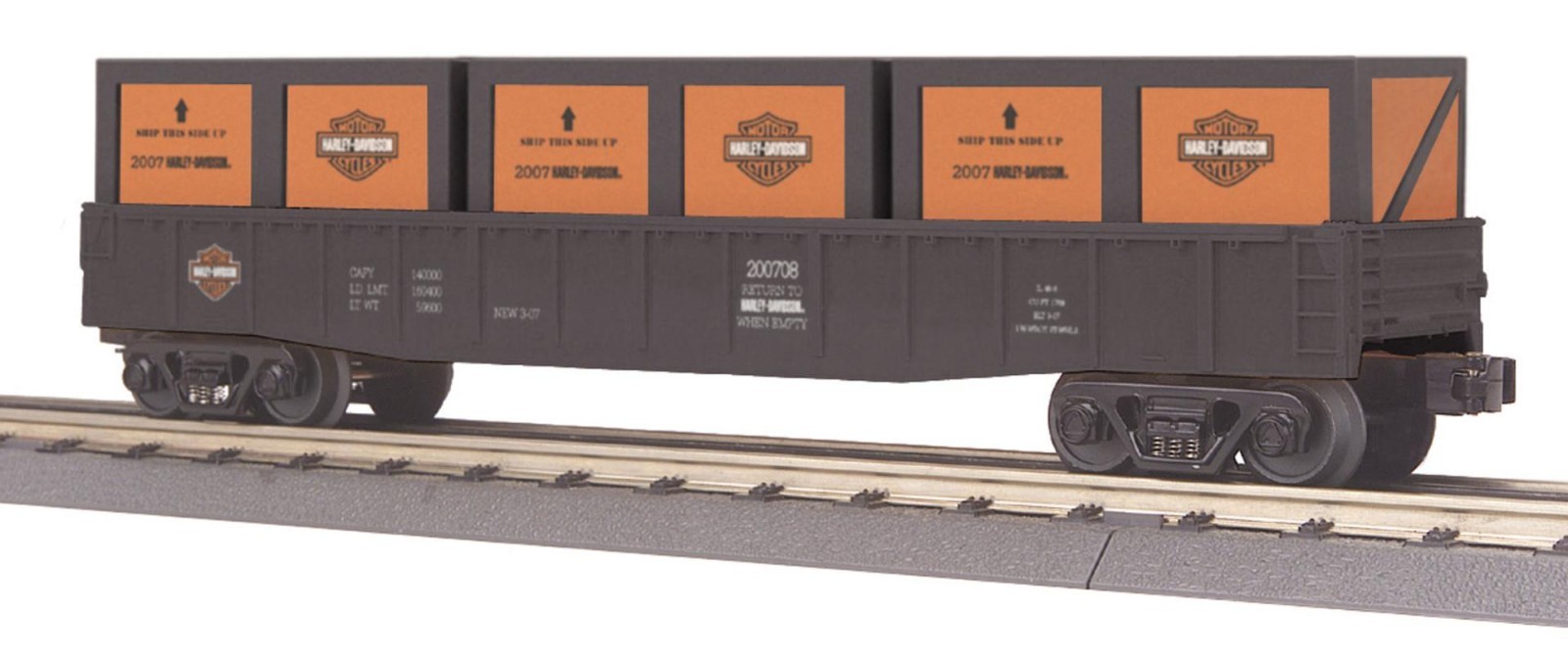 MTH Rail King O Scale 30-72001 Harley Davidson Gondola with Crates in Box