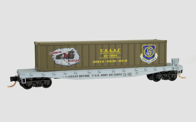 Bourbon Boxcar US Army Air Corps 50′ Flat Car w/Container MTL#045 00 510 N Scale