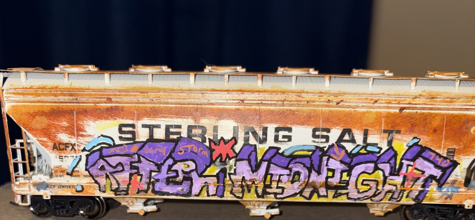 HO Scale Custom Graffiti + Weathered Intermiuntain Hopper. Sterling Salt