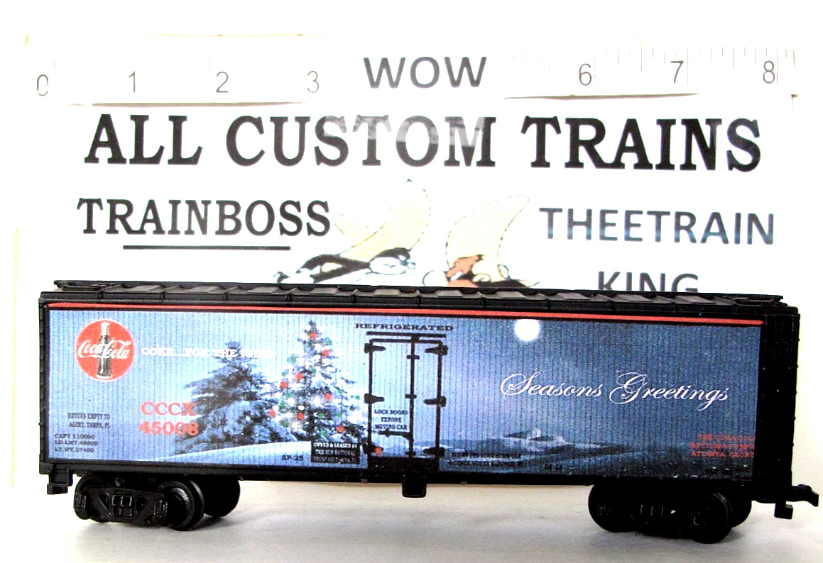 HO SCALE CUSTOM LETTERED SEASONS GREETINGS. W16 ALSO AVAIL IN O SCALE.