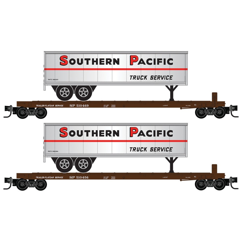 Micro Trains N Scale ~ 57′ Converted TOFC Flatcars ~ Southern Pacific ~ 2 Pack