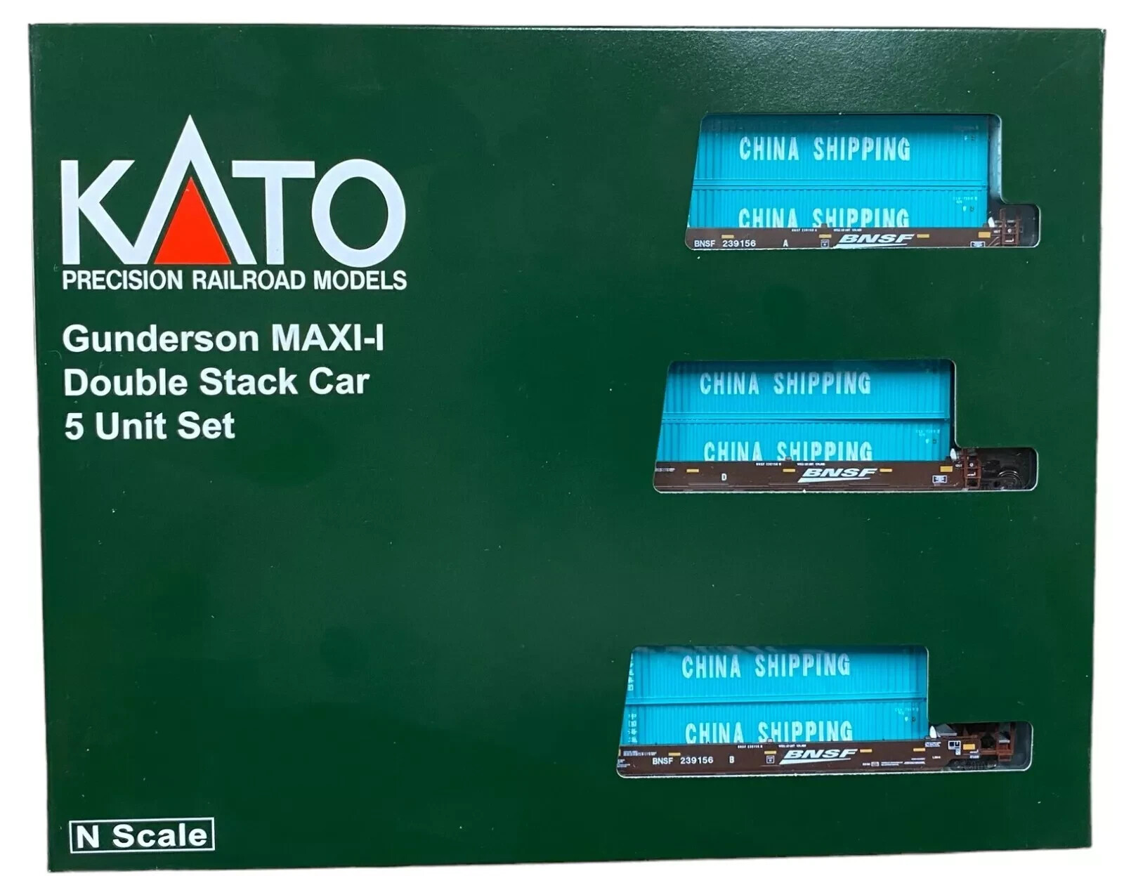 KATO 1066211 N SCAL MAXI-I BNSF 5-Unit Well Cars 239156 w 10 China Cont 106-6211