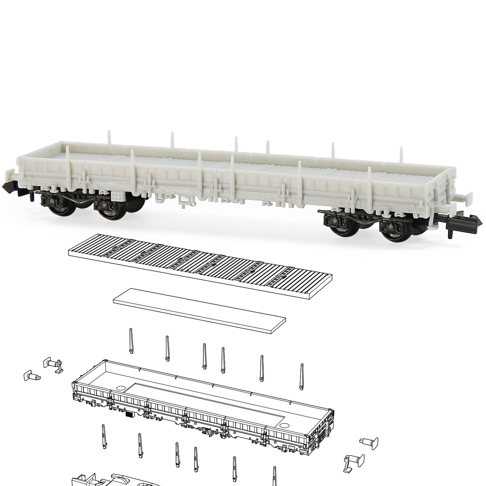 Evemodel N Scale 1:160 Unassembled Unpainted 40′ Low-side Car Model Wagon