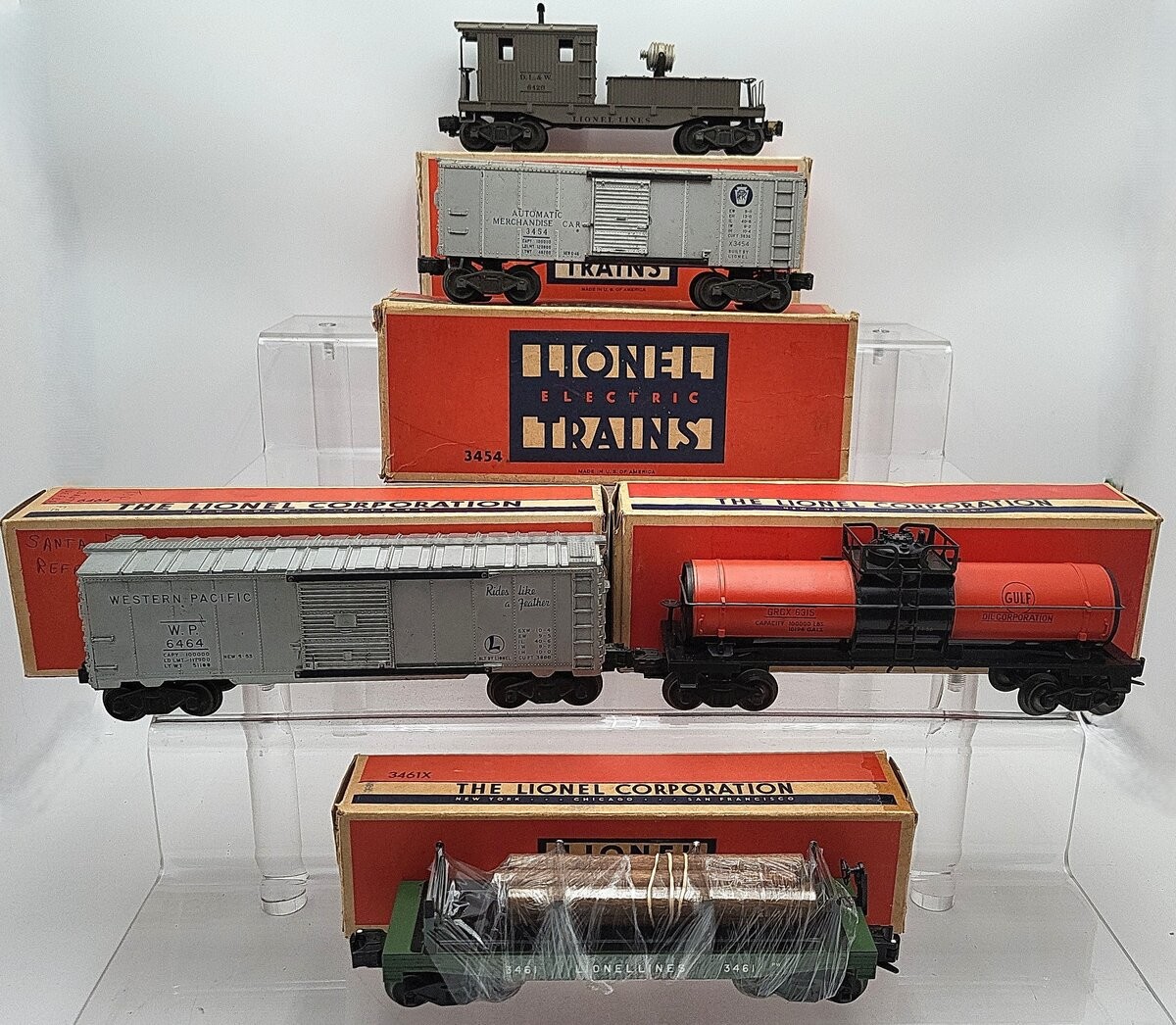 Lionel O Vintage Assorted Freight Cars: 6315, 6464, 3461, 6420, 3454 [5] EX/Box