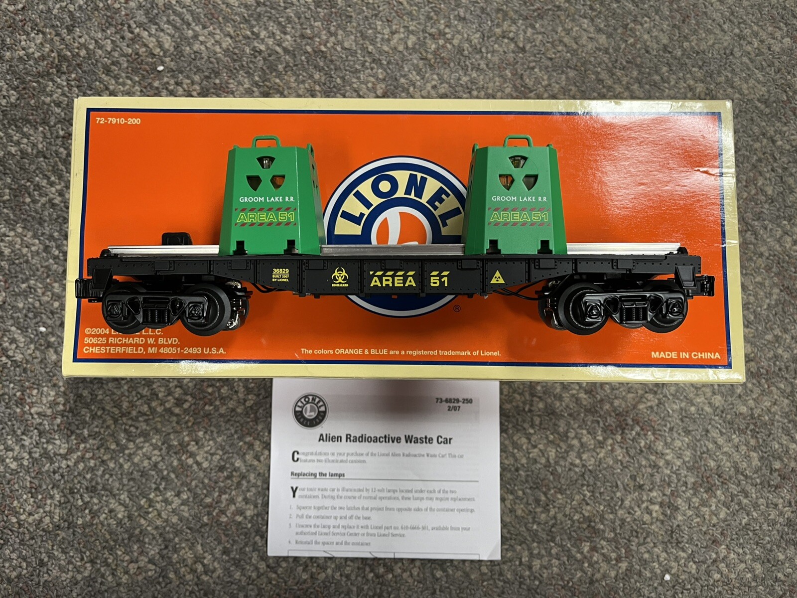 + Lionel 6-36829 O Gauge Area 51 Alien Radioactive Waste Car LNIB