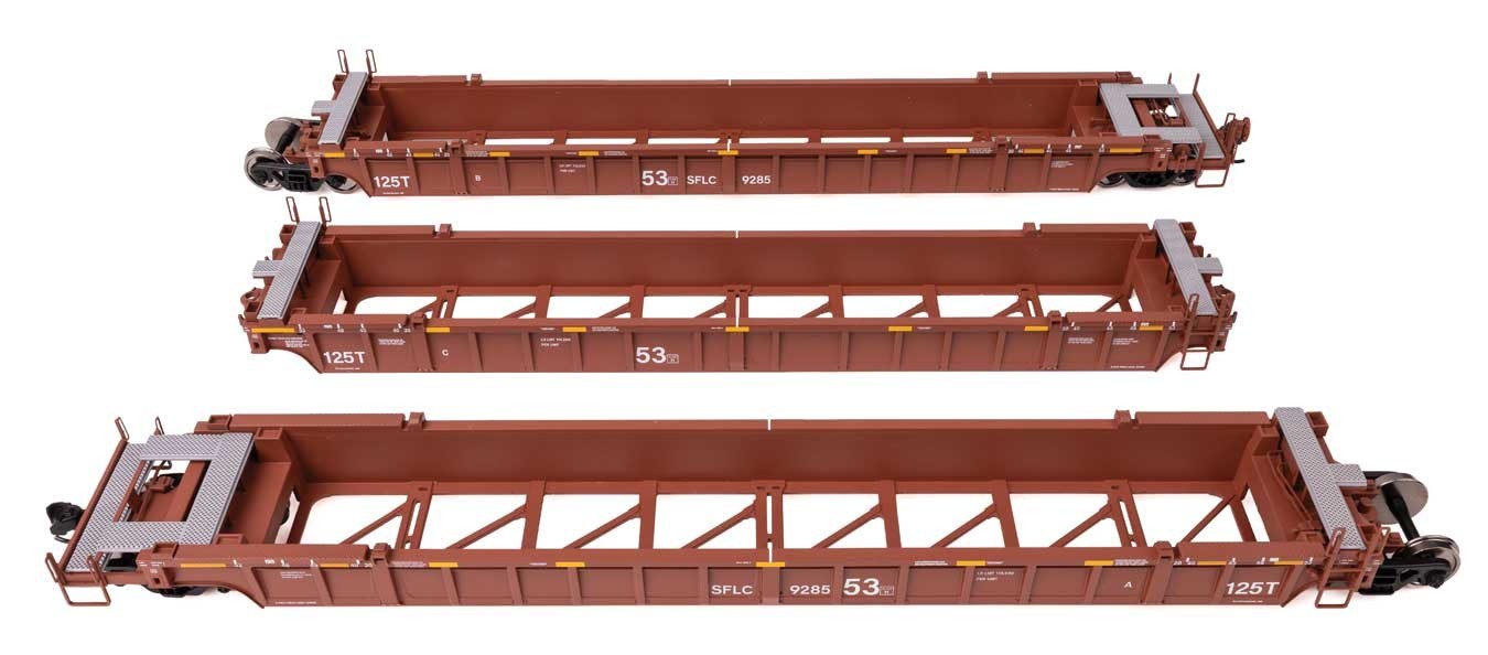 Walthers Mainline HO 910-55824 Santa Fe Leasing Articulated 3-Unit 53′ Well Car