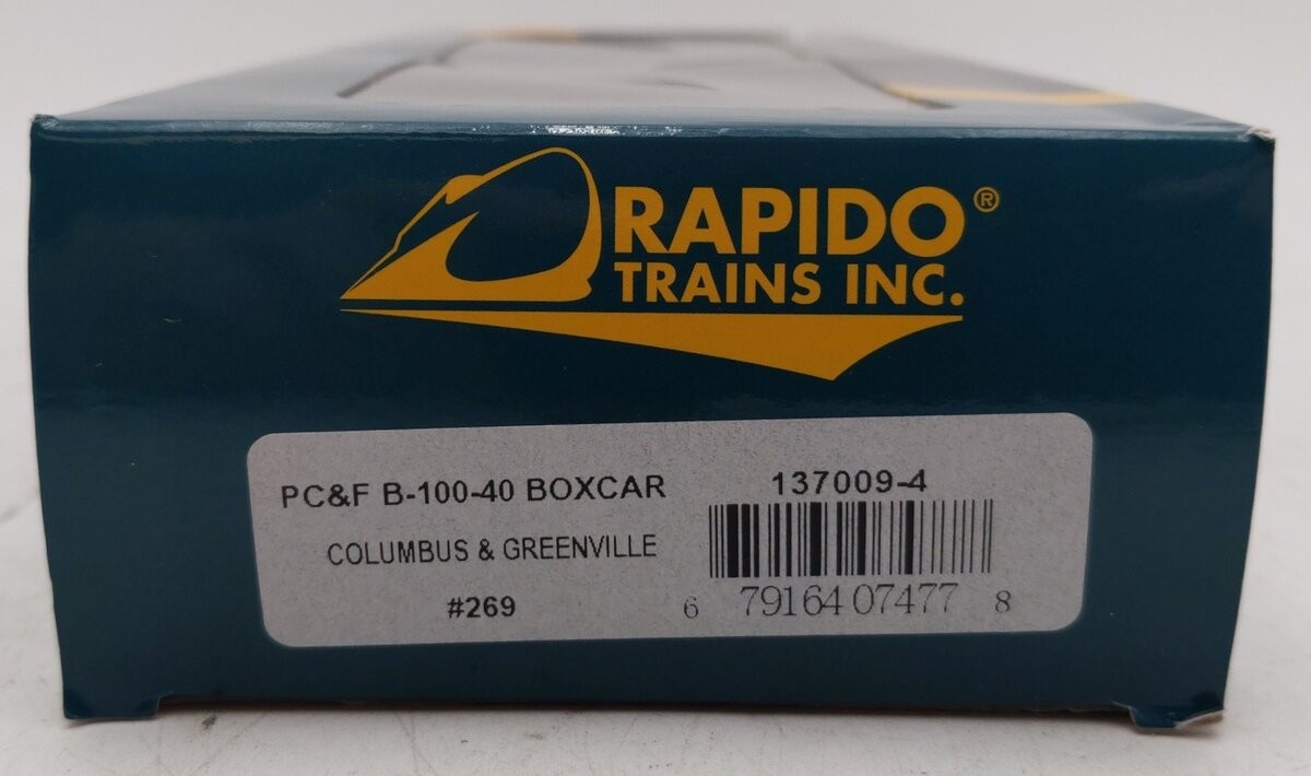 Rapido Trains Inc 137009-4 PC&F B-100-40 Columbus & Greenville Boxcar #269 EX