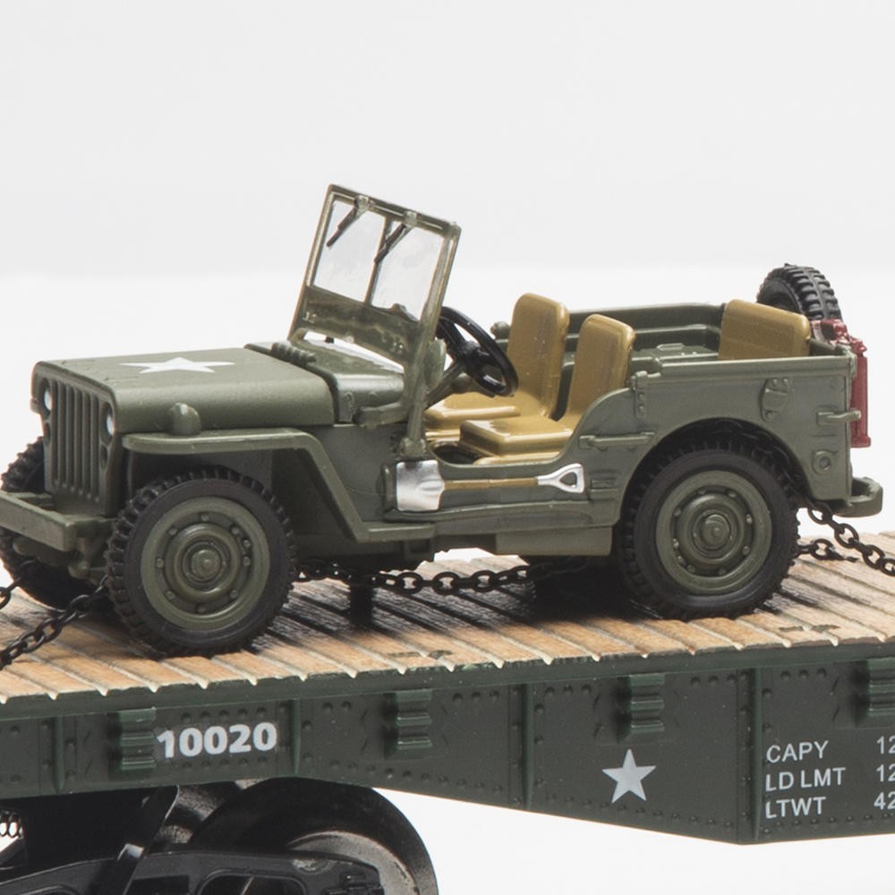 O Gauge – UNITED STATES ARMY MILITARY FLAT CAR w/Jeeps – NEW