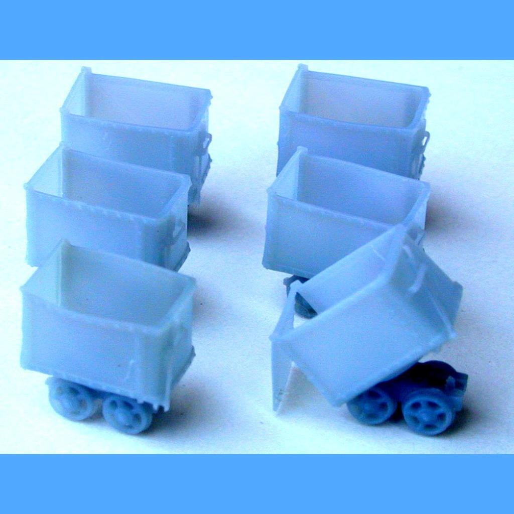 MINING CART (PUSH TYPE) HO Scale 1/87 Quantity 6 Gray color Resin print.