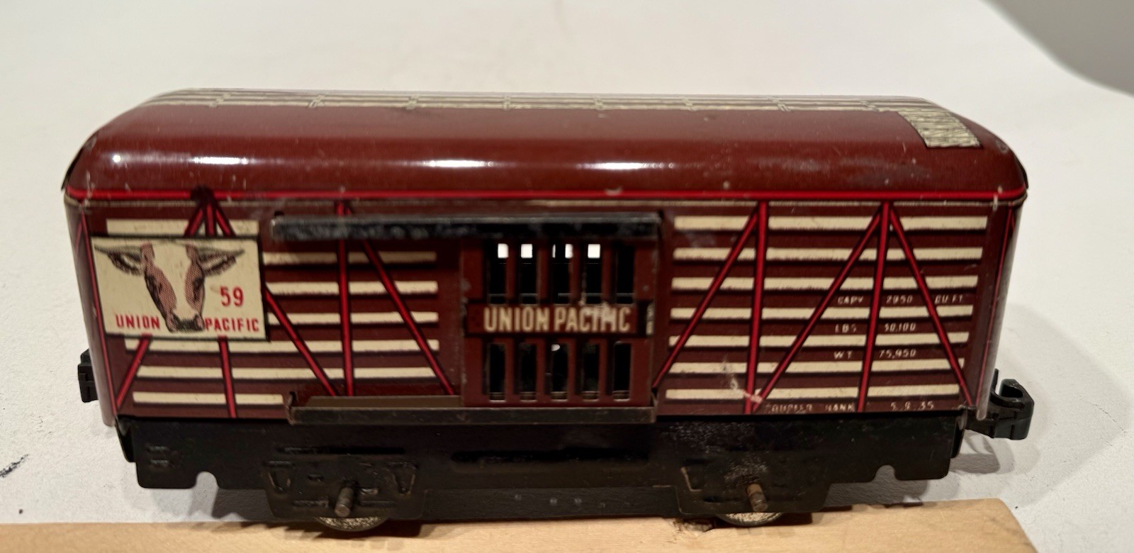 Marx 59 U.P. Stock Car – 6 inch / 4 Wheel / Plastic Knuckle Couplers