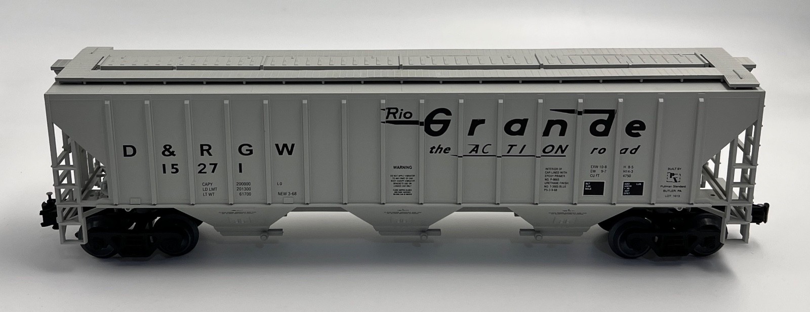 WEAVER RIO GRANDE PS2 CD GRAIN HOPPER CAR 15271 O SCALE 3 RAIL GRAY