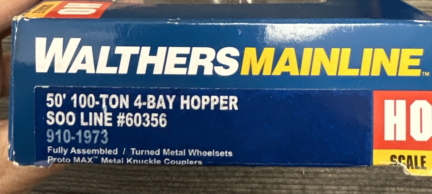 Walthers MainLine HO 910-1973 50’ 109-Ton 4-Bay Hopper SOO Line #60356 NIB