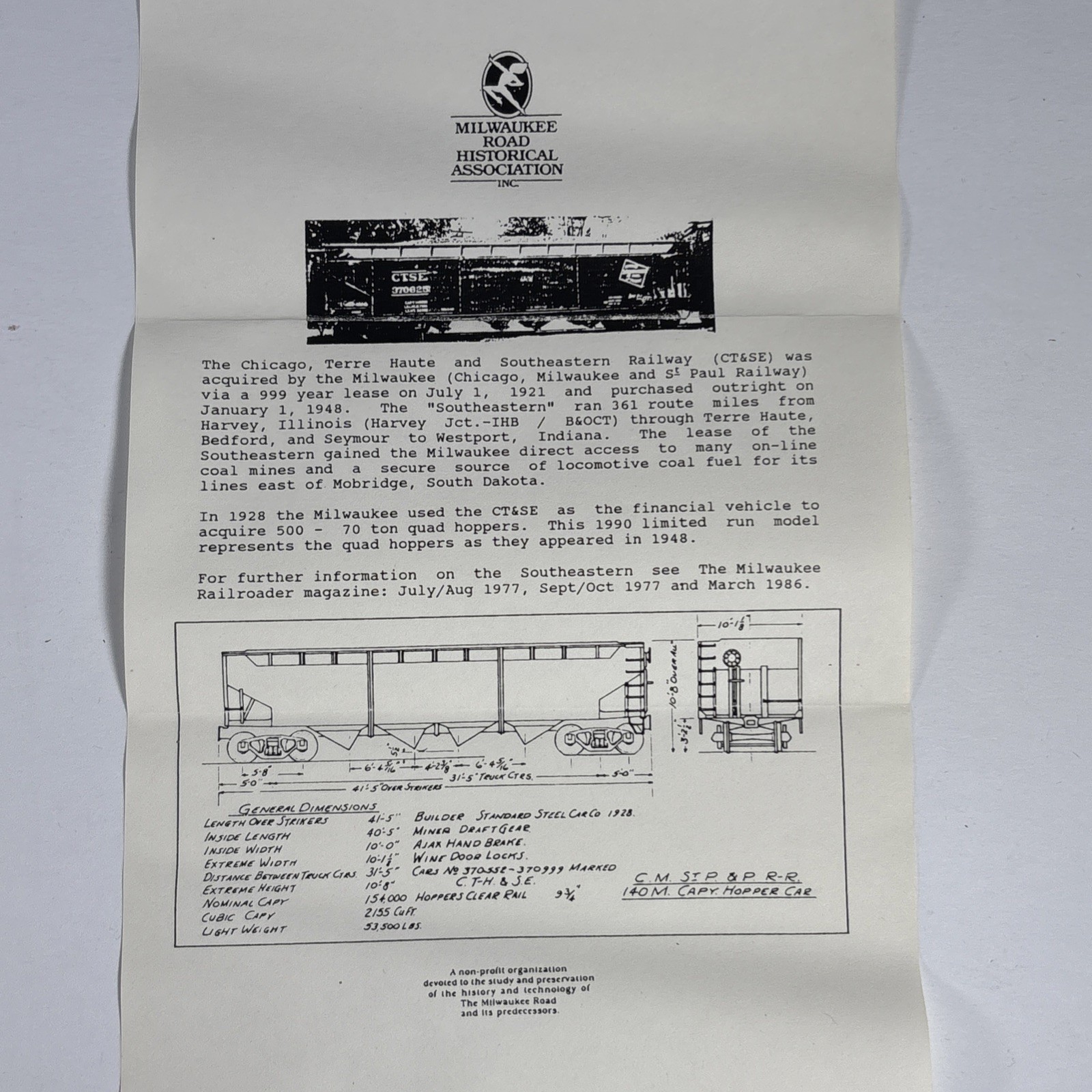 HO Athearn Milwaukee Road Historical Society 1990 LIMITED EDITION QUAD HOPPER