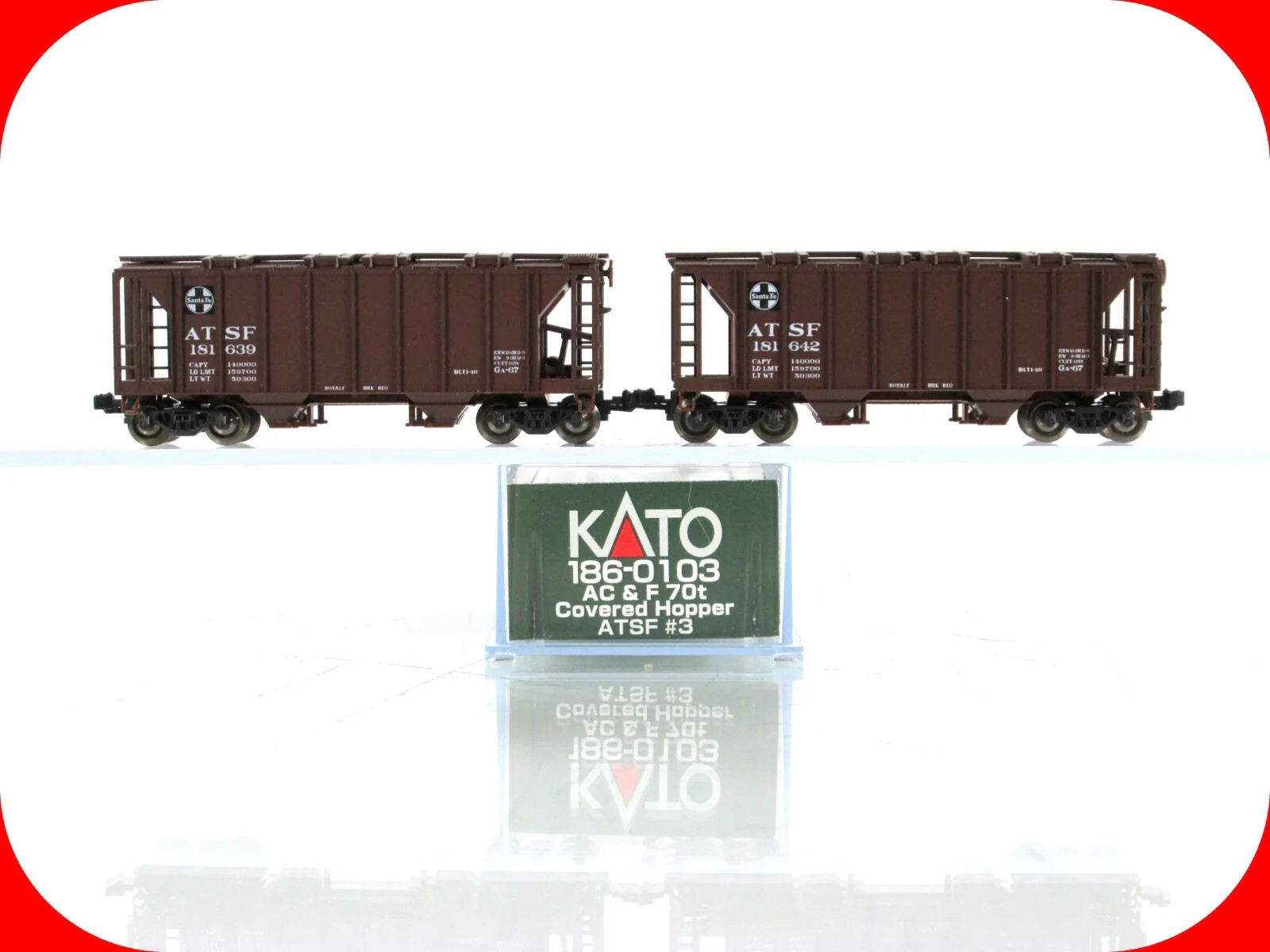N Scale ***SANTA FE*** ACF 2-Bay Covered Hoppers #181639,181642 – Kato 186-0103