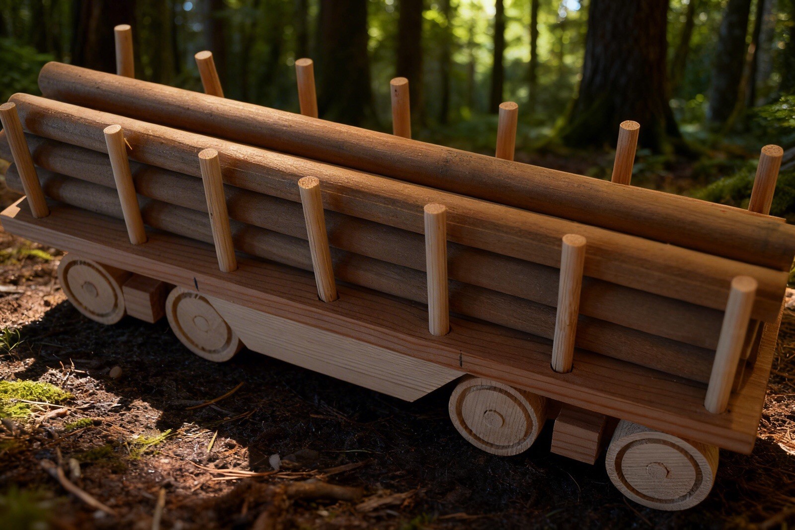 Handmade Wood Toy Train Set 7 Piece Locomotive Caboose Cars