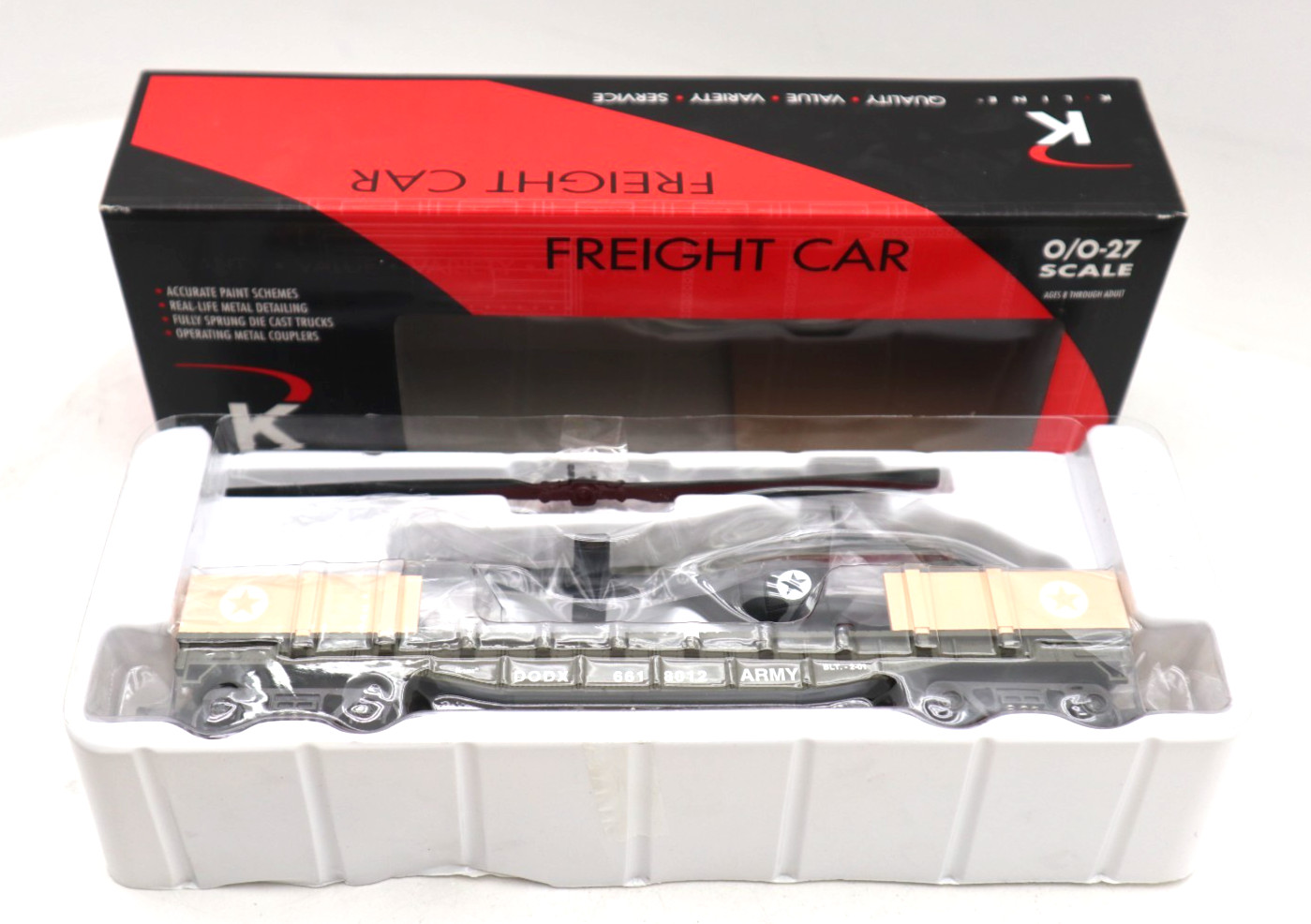 K-Line, O, K661-8012, United States Army Flat Car w/ Helicopter/Figures, C-9 NIB