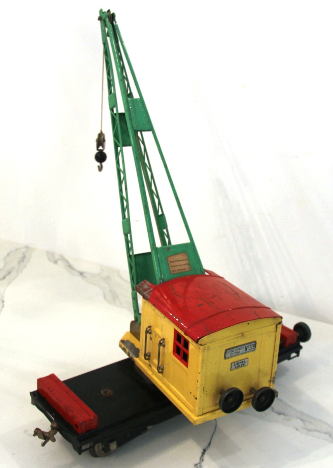 LIONEL 219 WORK CRANE Standard Gauge – Yellow Crane Car 1930-1939