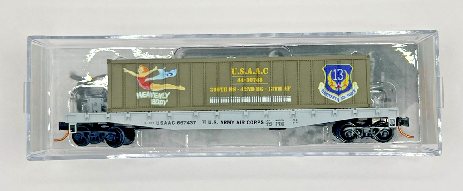 Micro-Trains 04500501 N USAAC Heavenly Body 50′ Steel Flatcar w/40′ Load #667437