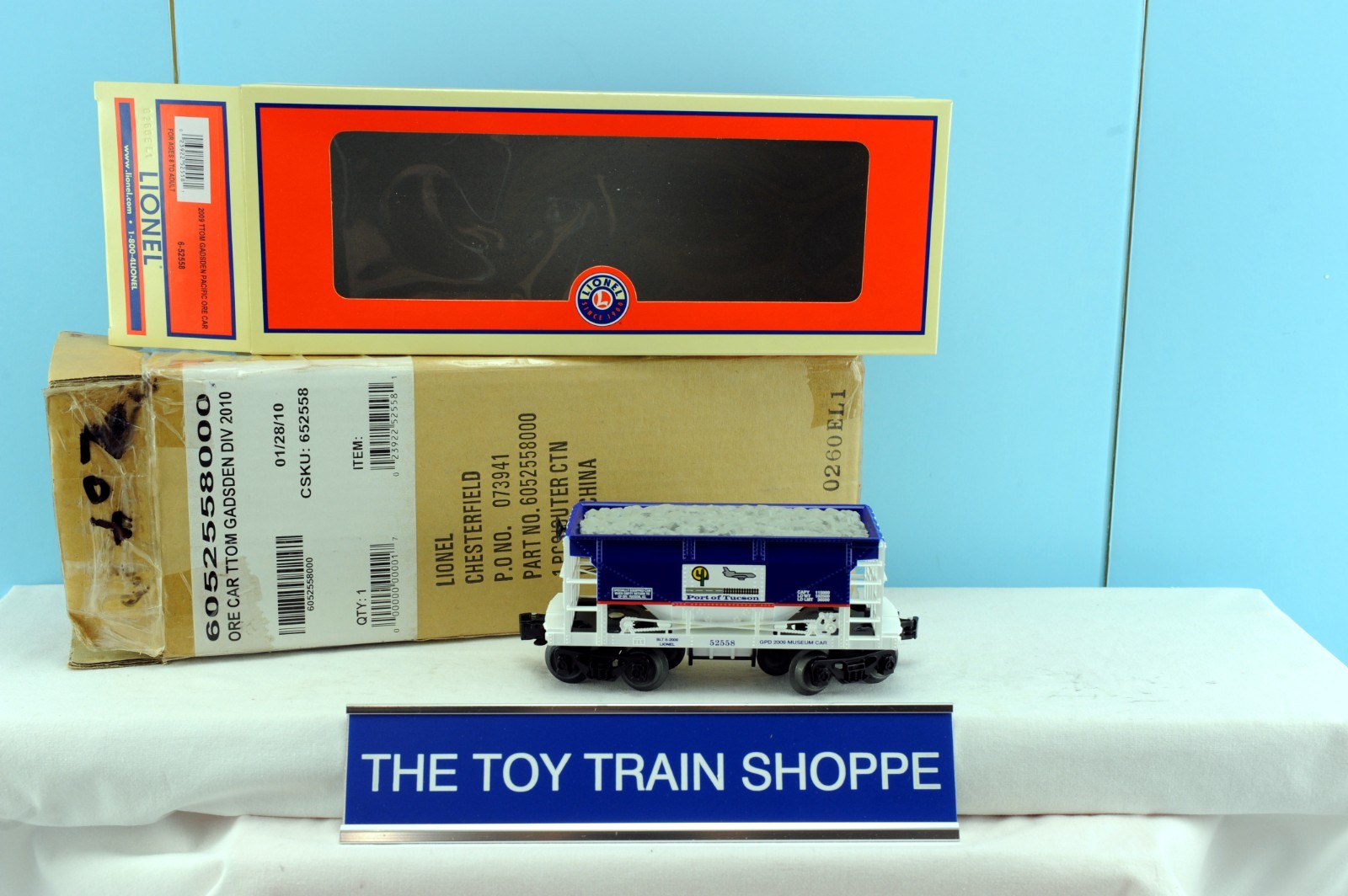 LIONEL 52558 PORT OF TUCSON 2009 TTOM GADSDEN PACIFIC ORE CAR. NIB W SHIPPER.