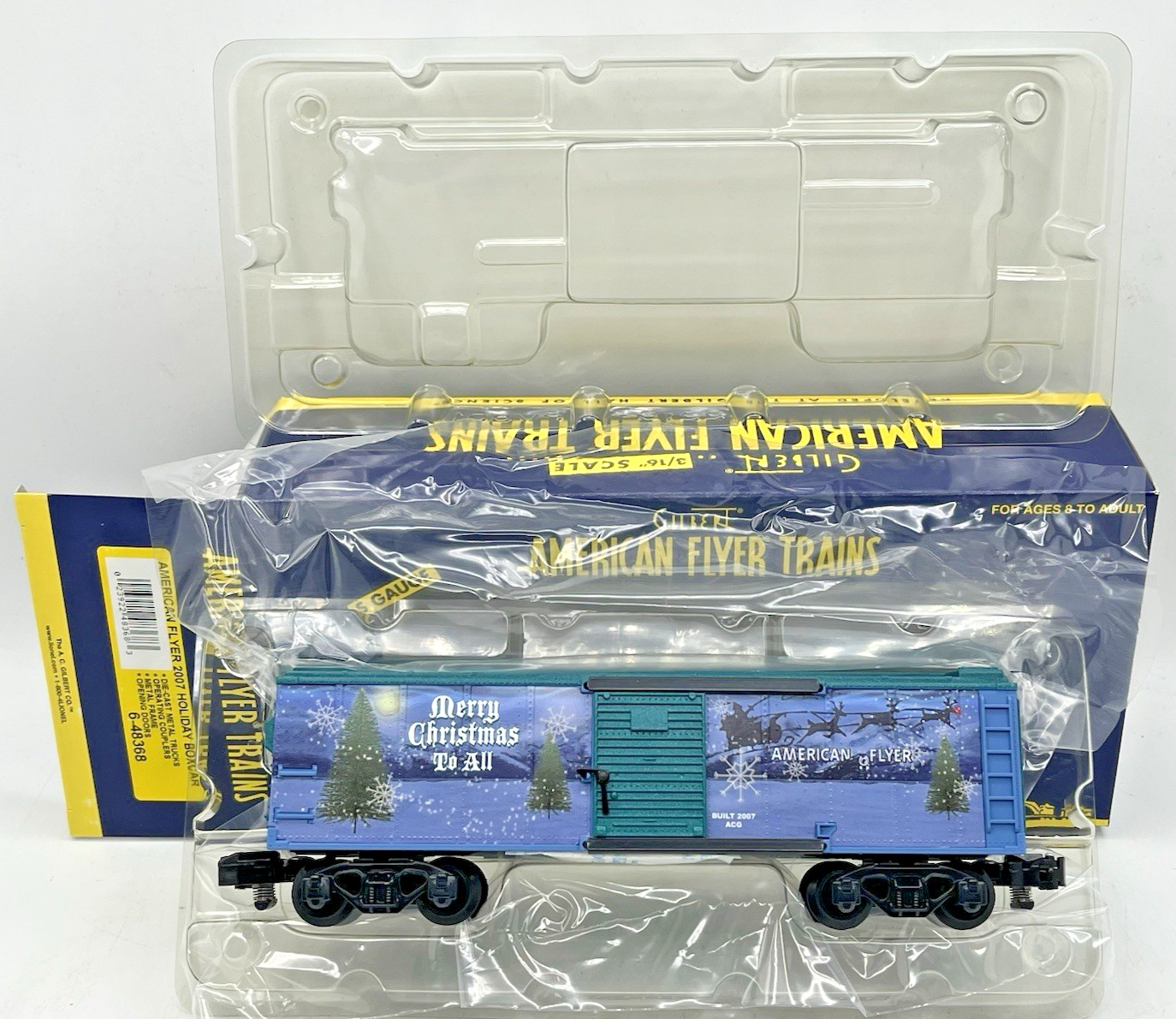 American Flyer S Gauge 48368 2007 Holiday Boxcar, New in Original Box – Unrun