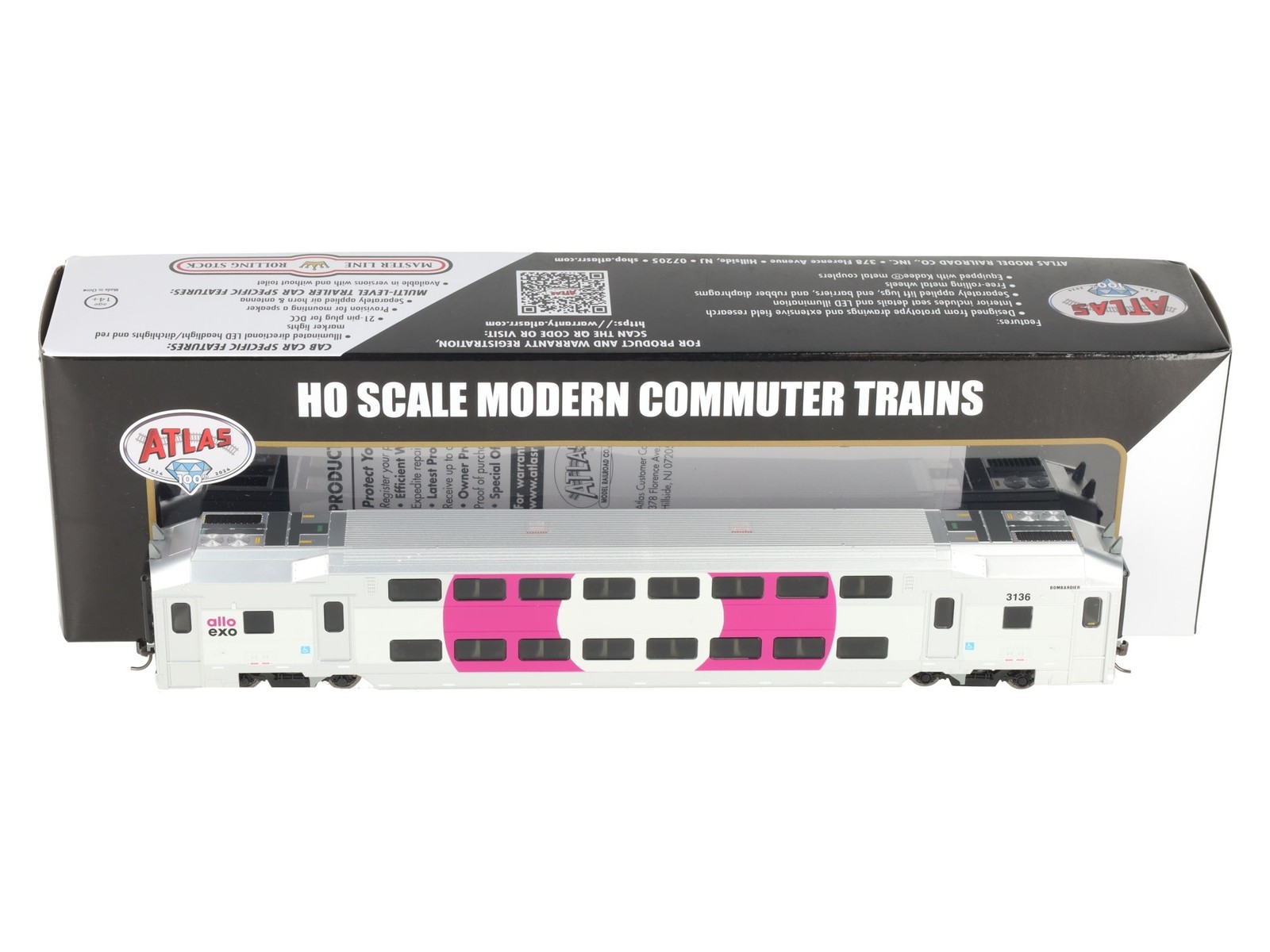 Atlas 20007392 HO Scale EXO [Purple] Modern Commuter Multi-Level Trailer #3136