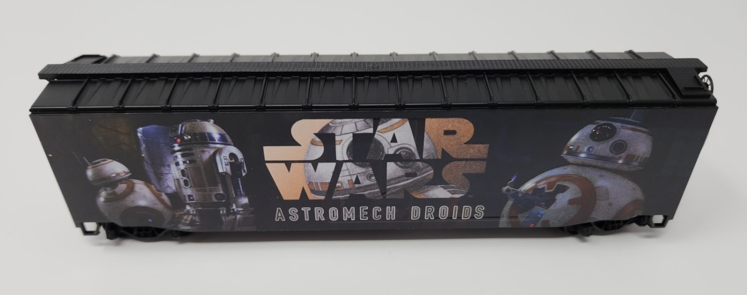 RARE NIB HAWTHORNE VILLAGE ASTROMECH DROIDS SCALE BOXCAR FROM STAR WARS EXPRESS