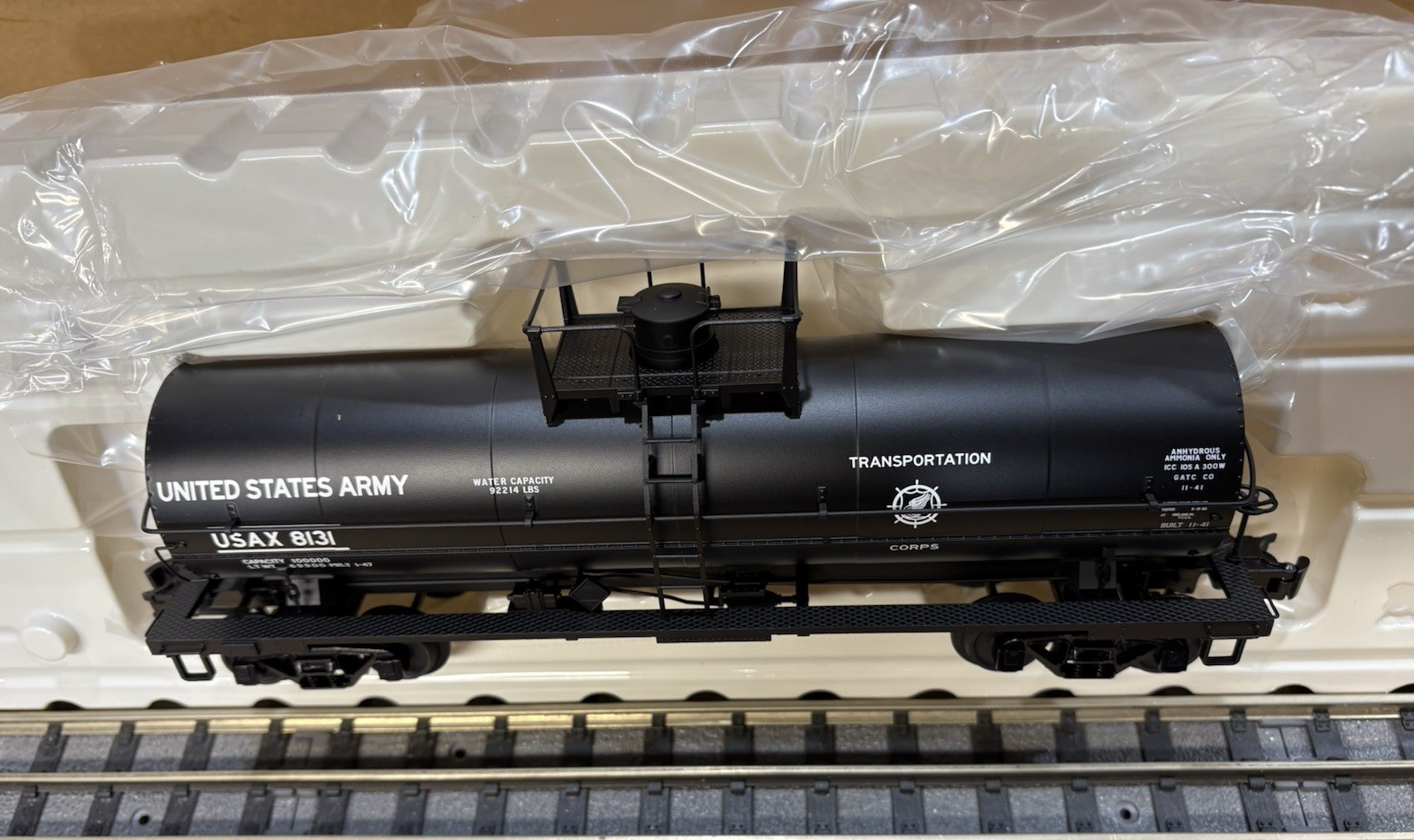 ATLAS O. UNITED STATES ARMY. 11,000 GALLON TANK CAR. 3RAIL. O SCALE.