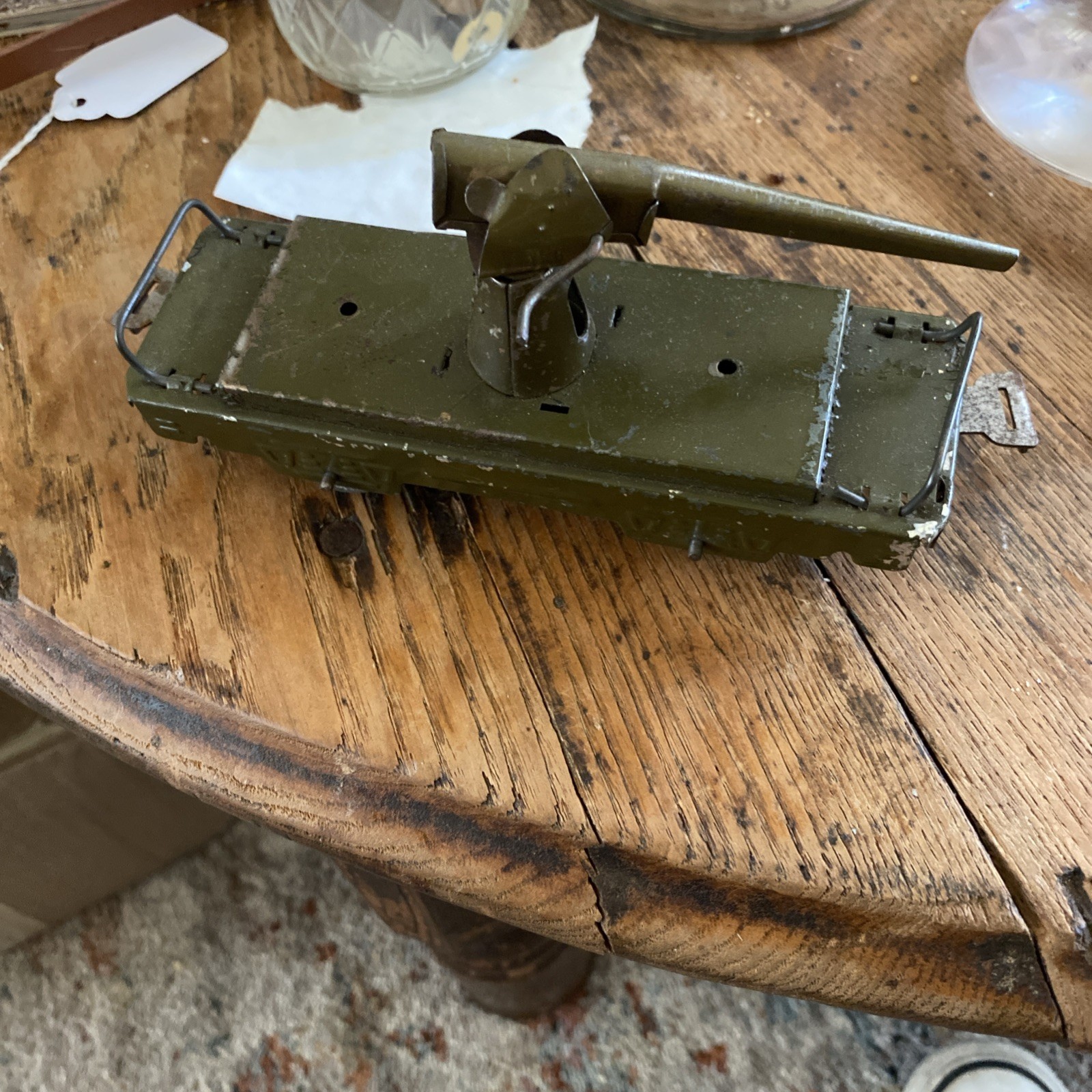Marx Army Supply Train Artillery Gun on Flatbed Flat Rail Car Vintage