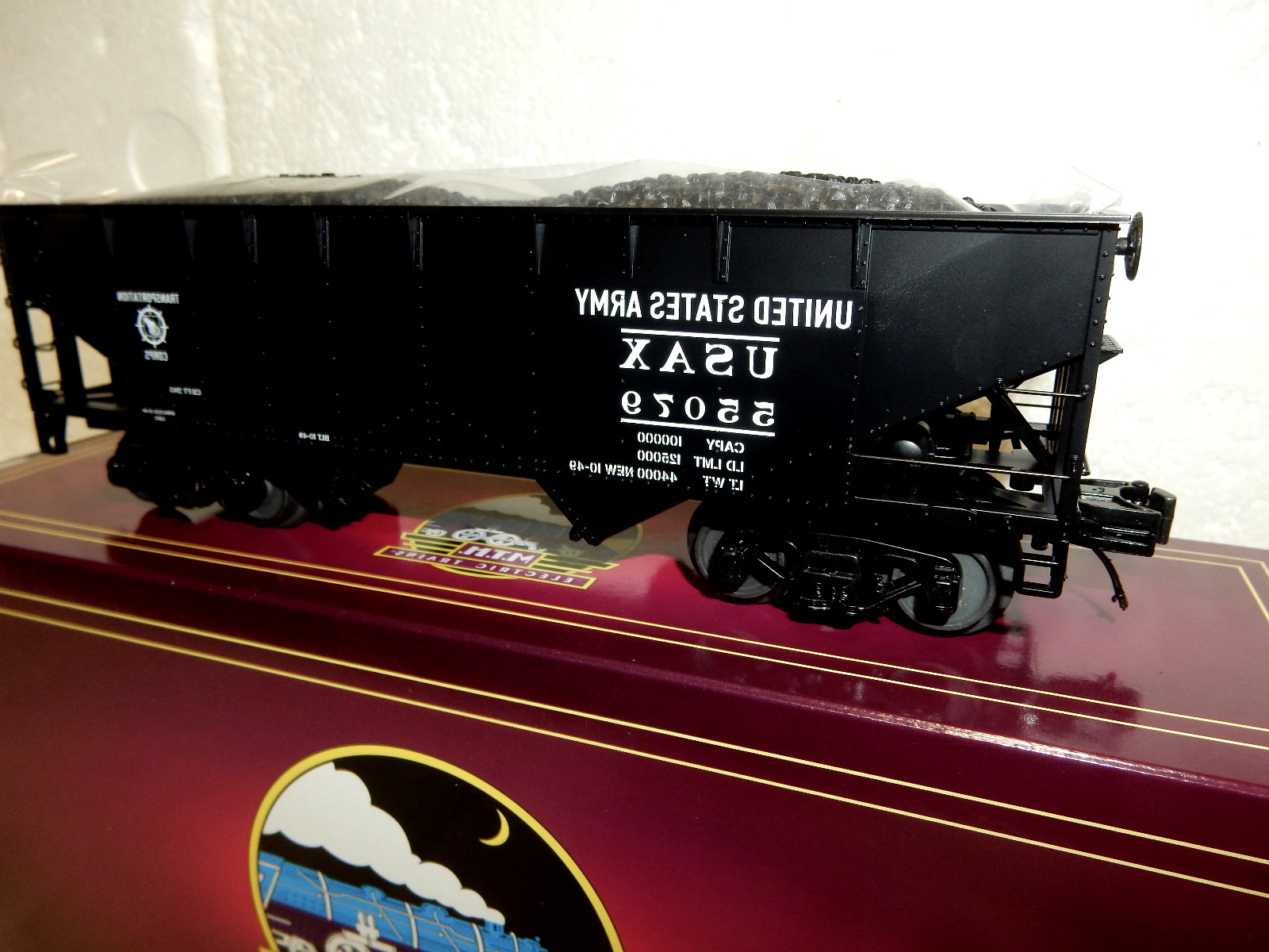 MTH Premier United States Army 2-Bay Flat End Offset Hopper Car w Coal Load-New!