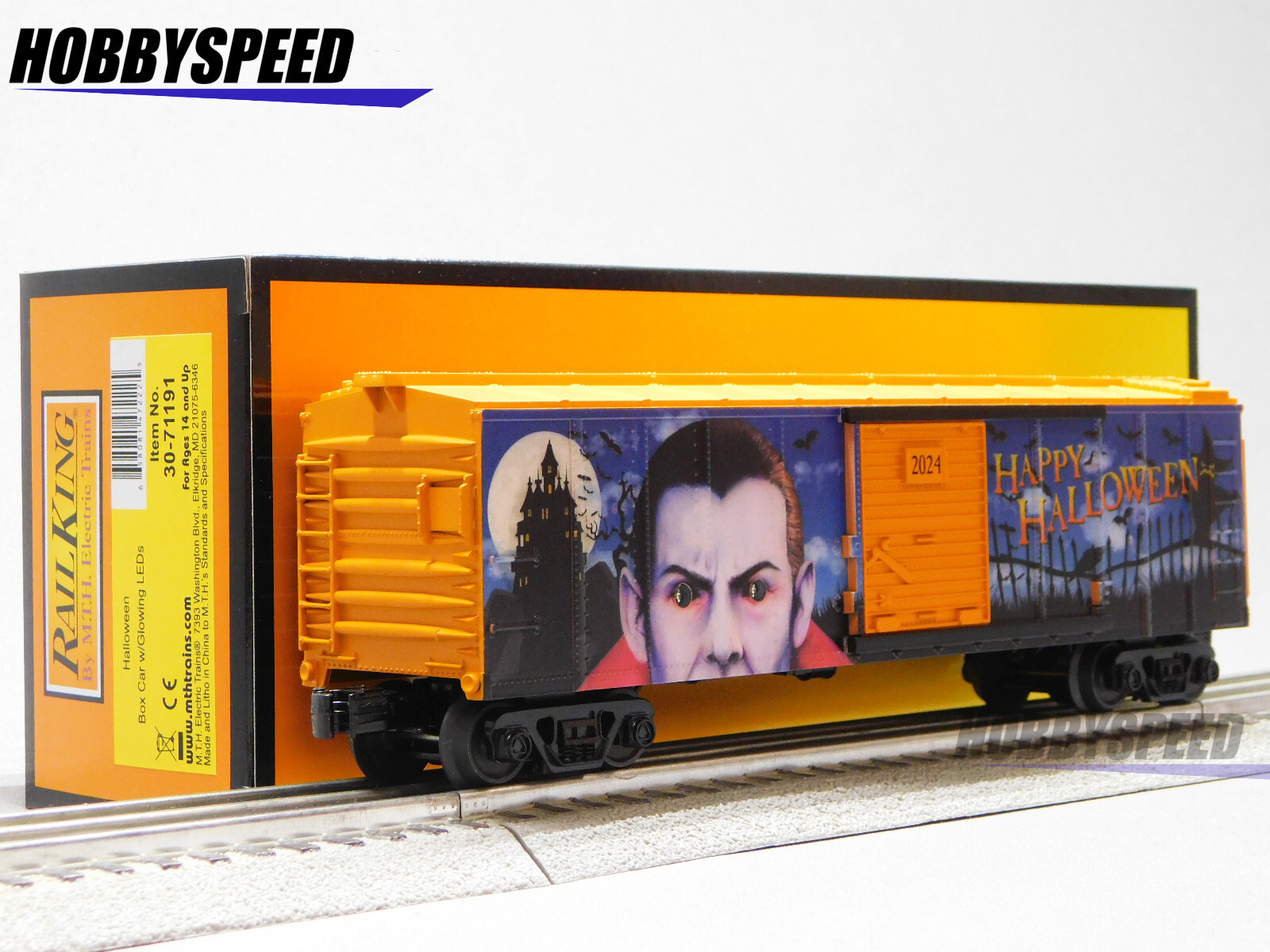 MTH RAILKING HALLOWEEN VAMPIRE BOXCAR W/ GLOWING LEDs eyes O GAUGE 30-71191 NEW