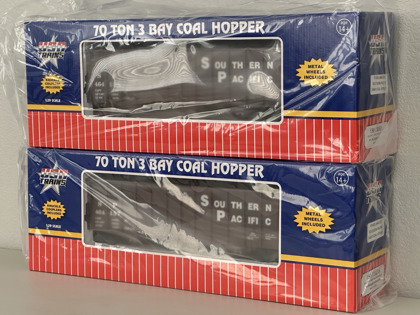 USA Trains Southern Pacific 70 Ton 3-Bay Coal Hopper 2-Pack Factory Case R14005