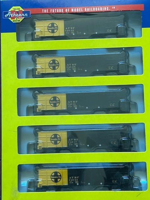 SANTA FE 5-pack THRALL 50ft ROTARY HIGH-SIDE GONDOLAS w/COAL LOADS N Scale NEW
