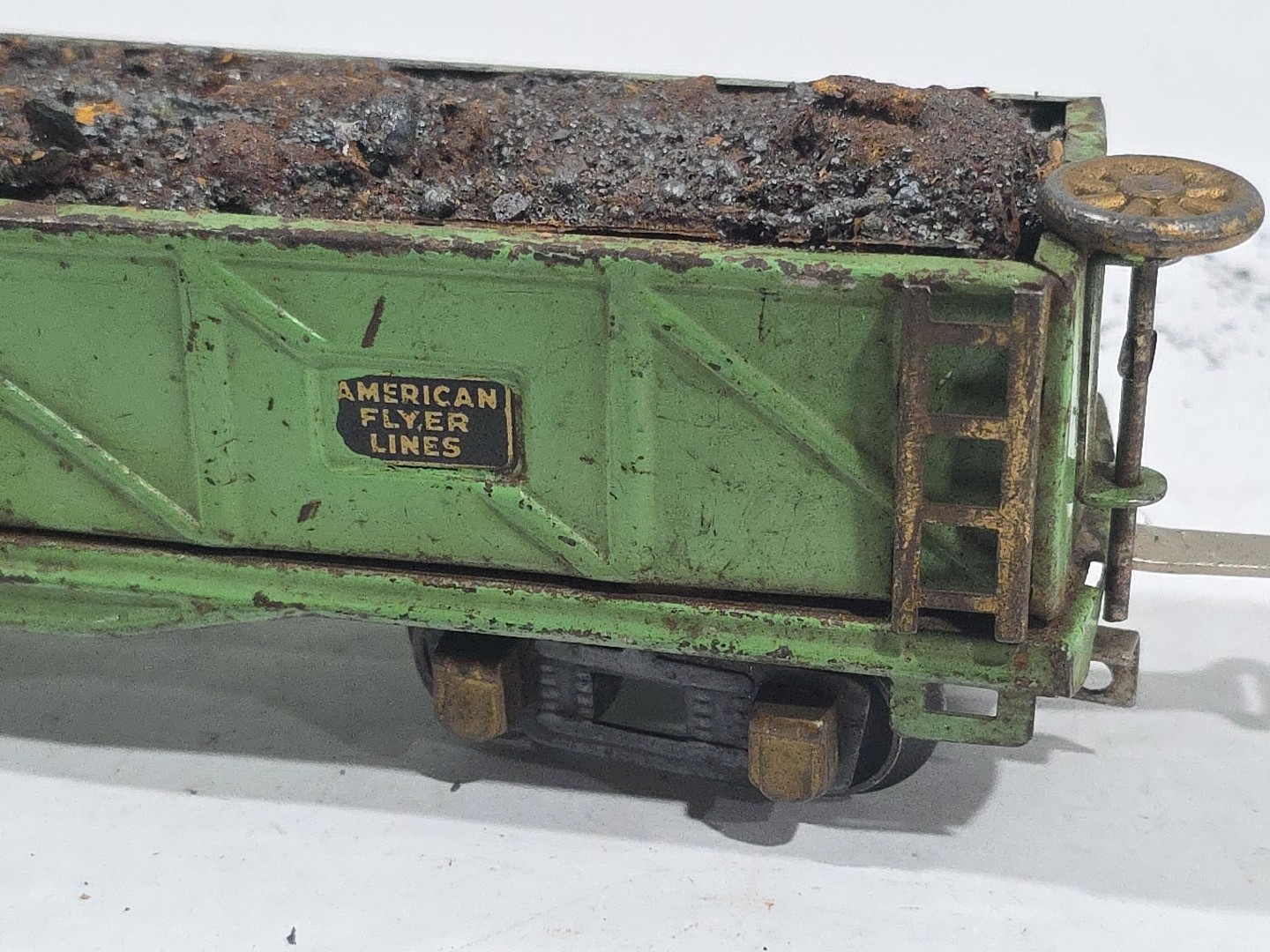 As Is American Flyer 476 Prewar O Gauge Tin Gondola W/ Custom Real Scrap Load