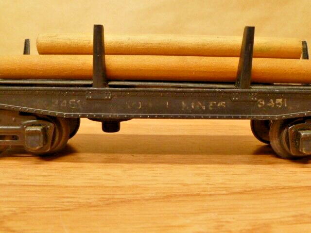 VINTAGE LIONEL LINES Automatic Lumber Dump Railroad Car #3451 w/ logs