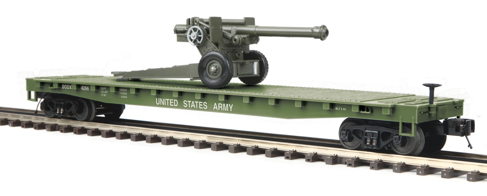 MTH 30-76771 O Gauge U.S. Army Flatcar with 105mm Howitzer #4266 LN/Box