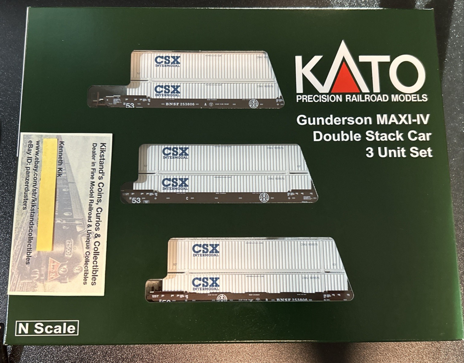 Kato 106-6186 N Scale BNSF Gunderson MAXI-IV Well Car Set – CSX Trailers – New!